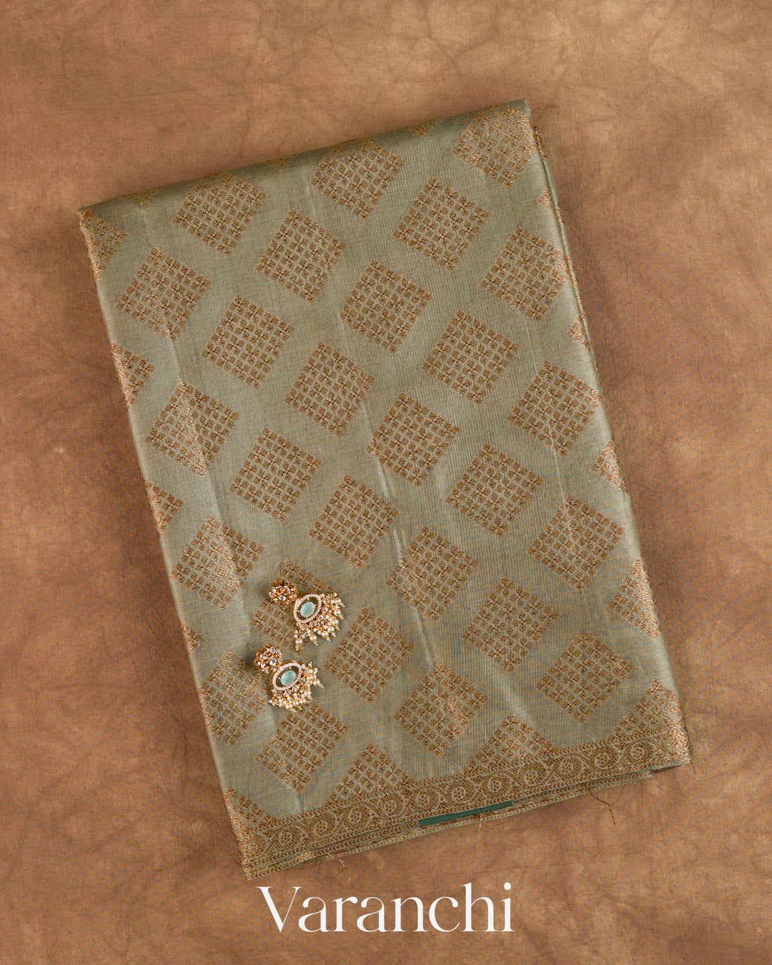 Sage Green Pure Tussar Silk Saree — Folded