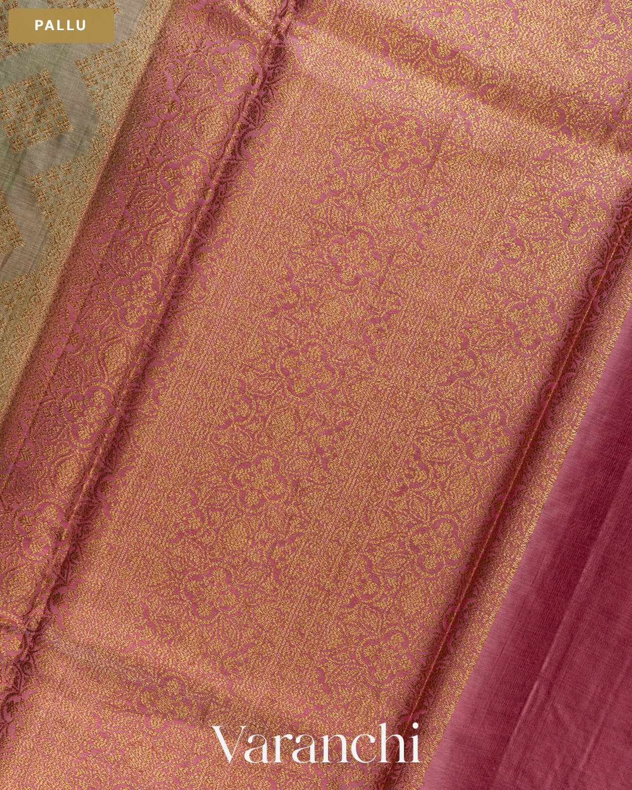 Sage Green Pure Tussar Silk Saree — Pallu