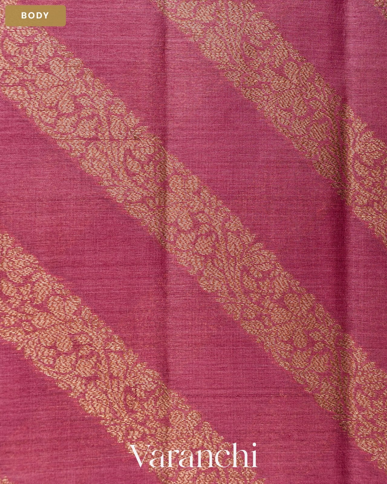 Onion Pink Lehariya Pure Tussar Silk Saree — Body