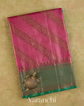 Onion Pink Lehariya Pure Tussar Silk Saree — Folded