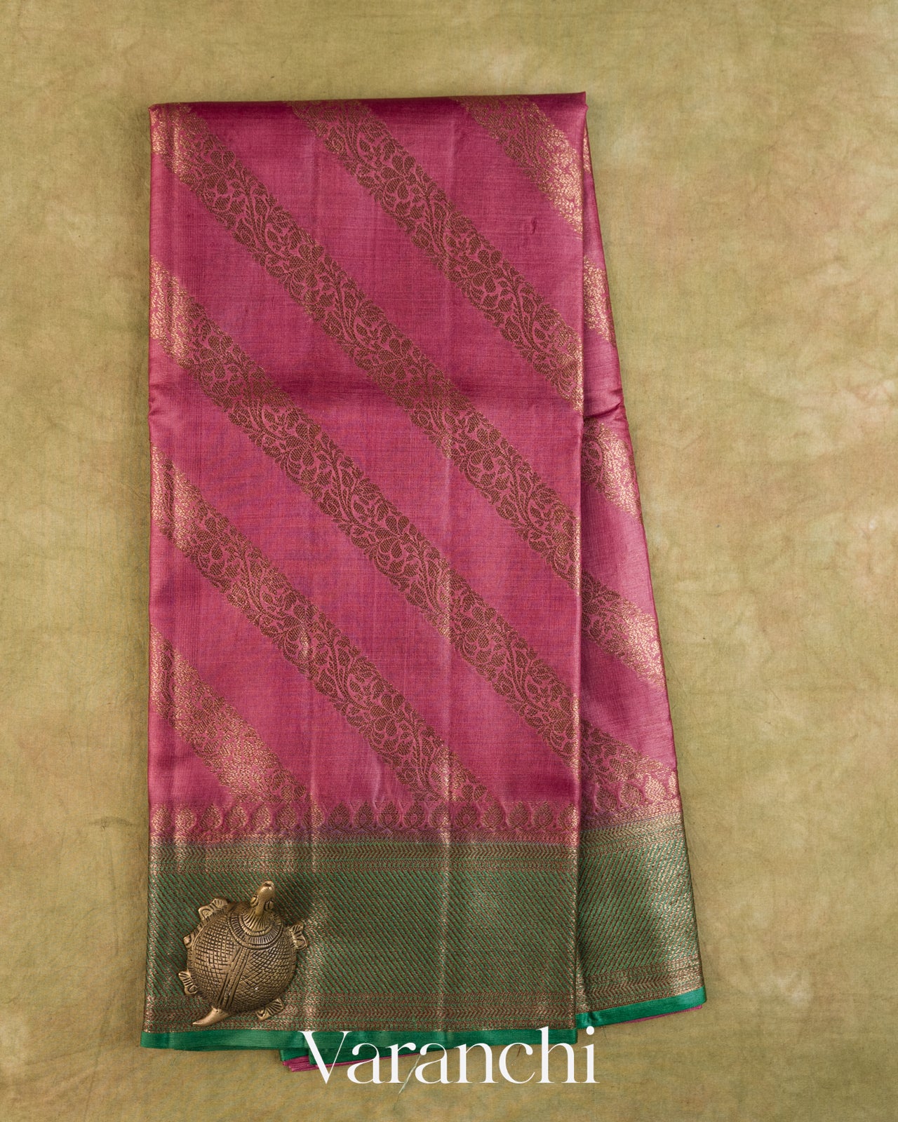 Onion Pink Lehariya Pure Tussar Silk Saree — Full Saree