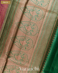 Onion Pink Lehariya Pure Tussar Silk Saree — Pallu