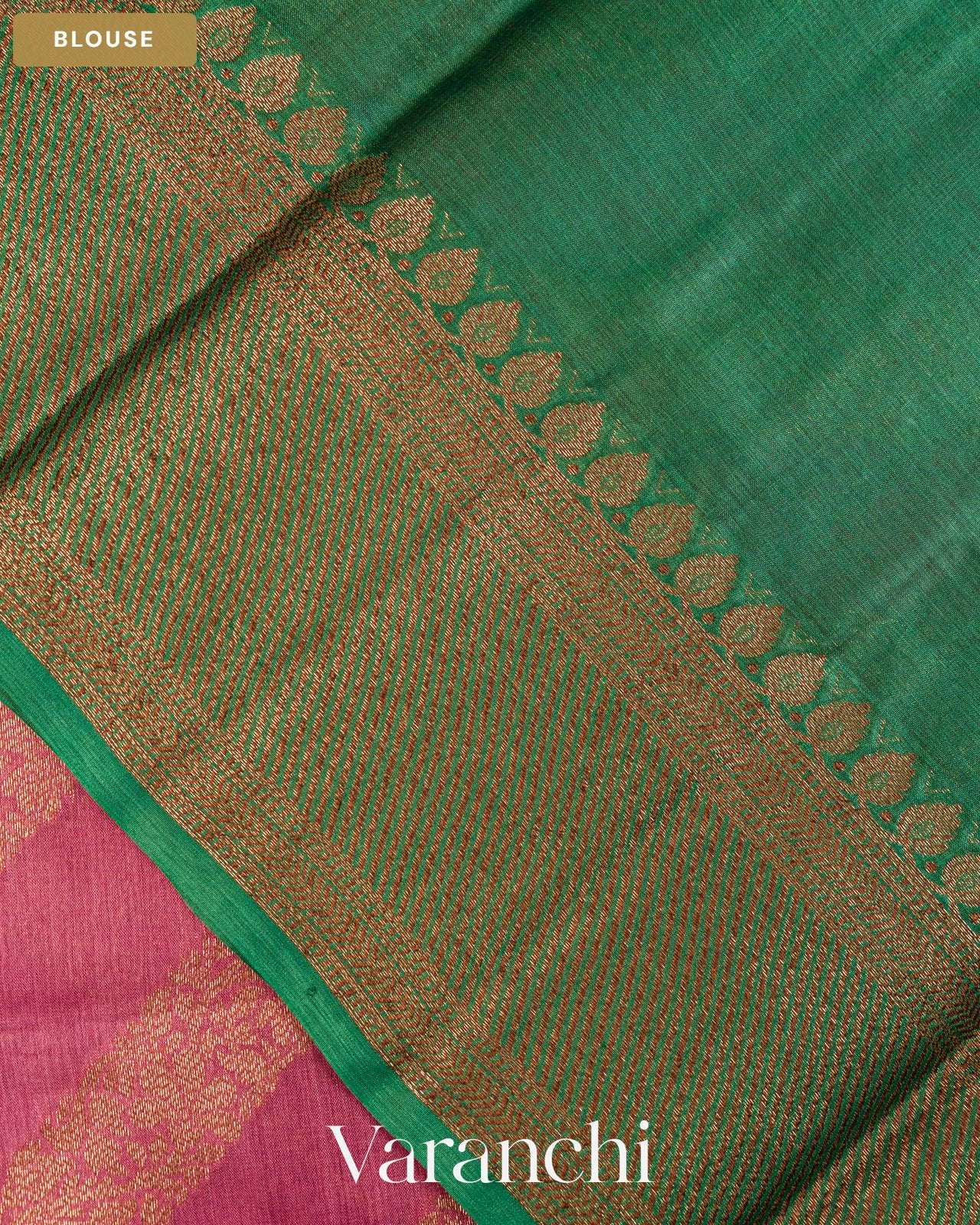 Onion Pink Lehariya Pure Tussar Silk Saree — Blouse
