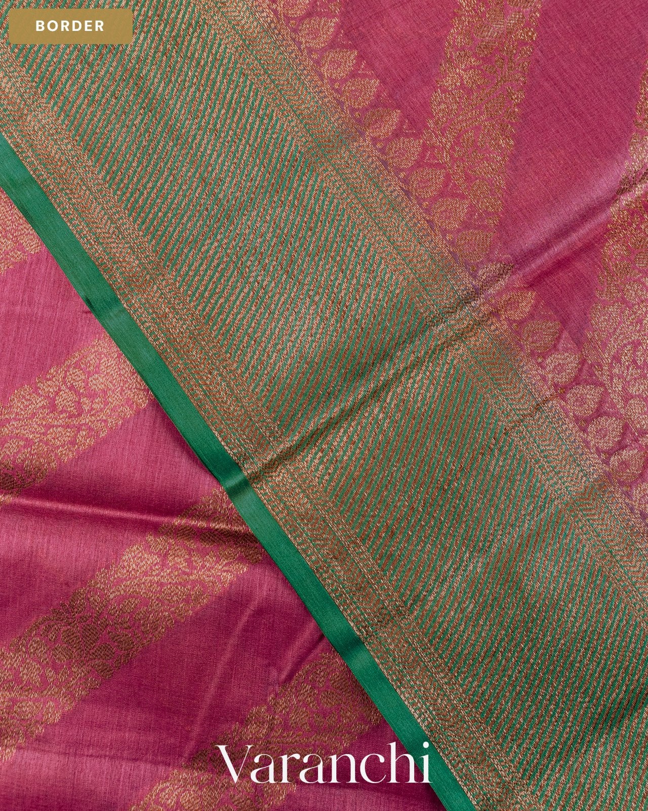 Onion Pink Lehariya Pure Tussar Silk Saree — Border