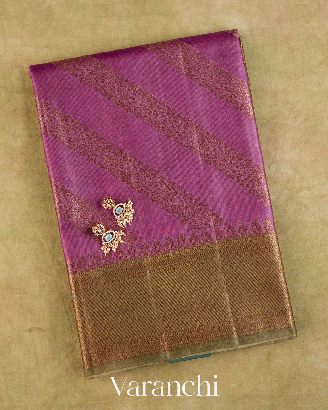 Orchid Purple Lehariya Pure Tussar Silk Saree — Folded