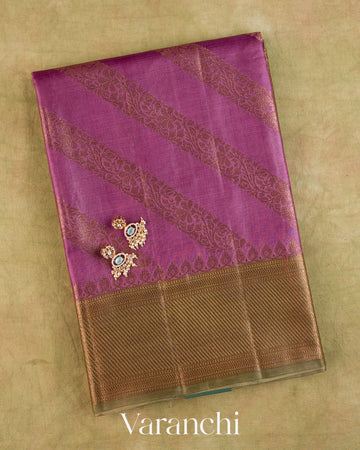 Orchid Purple Lehariya Pure Tussar Silk Saree — Folded