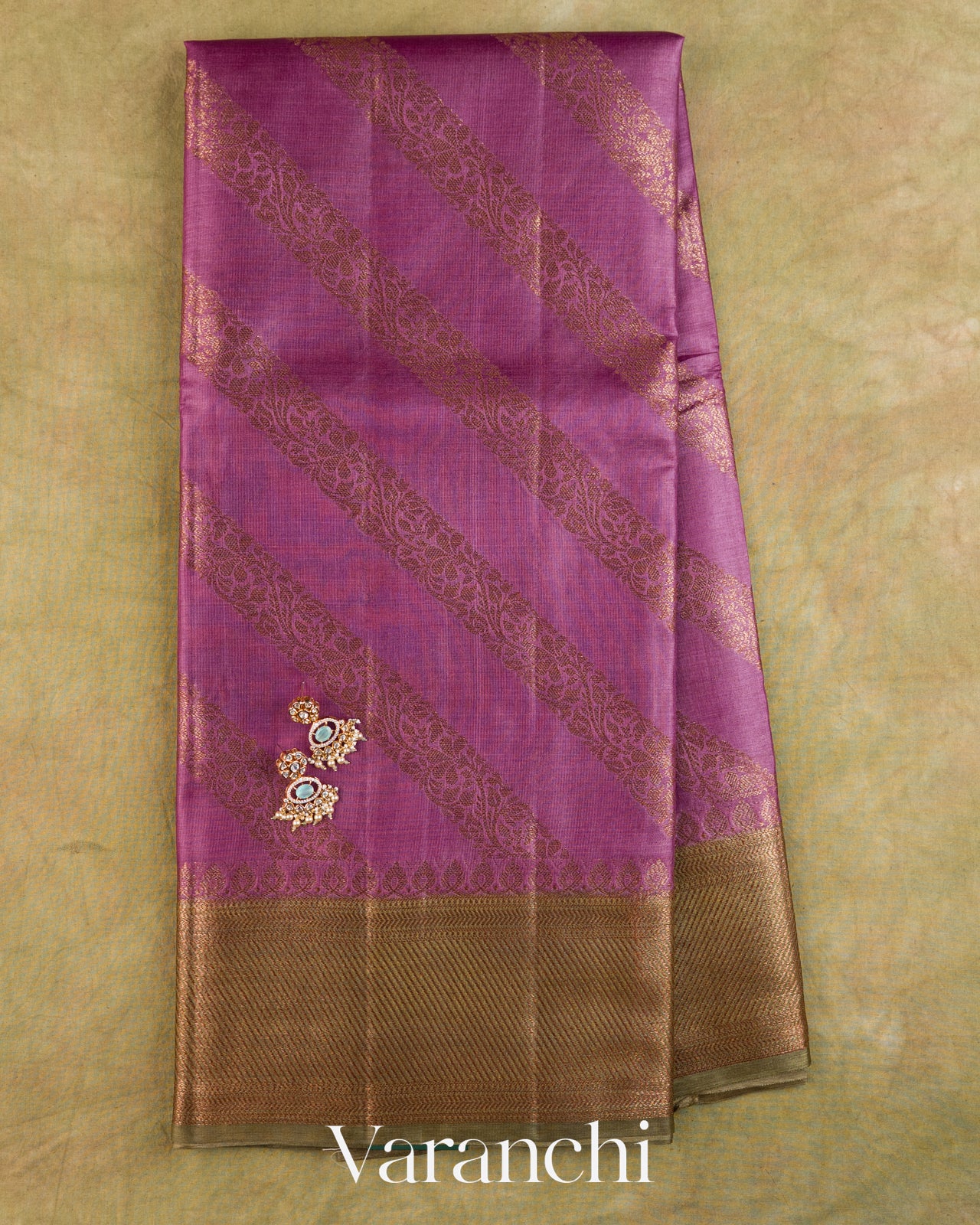 Orchid Purple Lehariya Pure Tussar Silk Saree — Full Saree