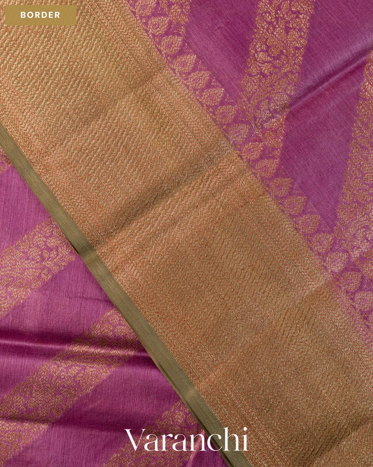 Orchid Purple Lehariya Pure Tussar Silk Saree — Border