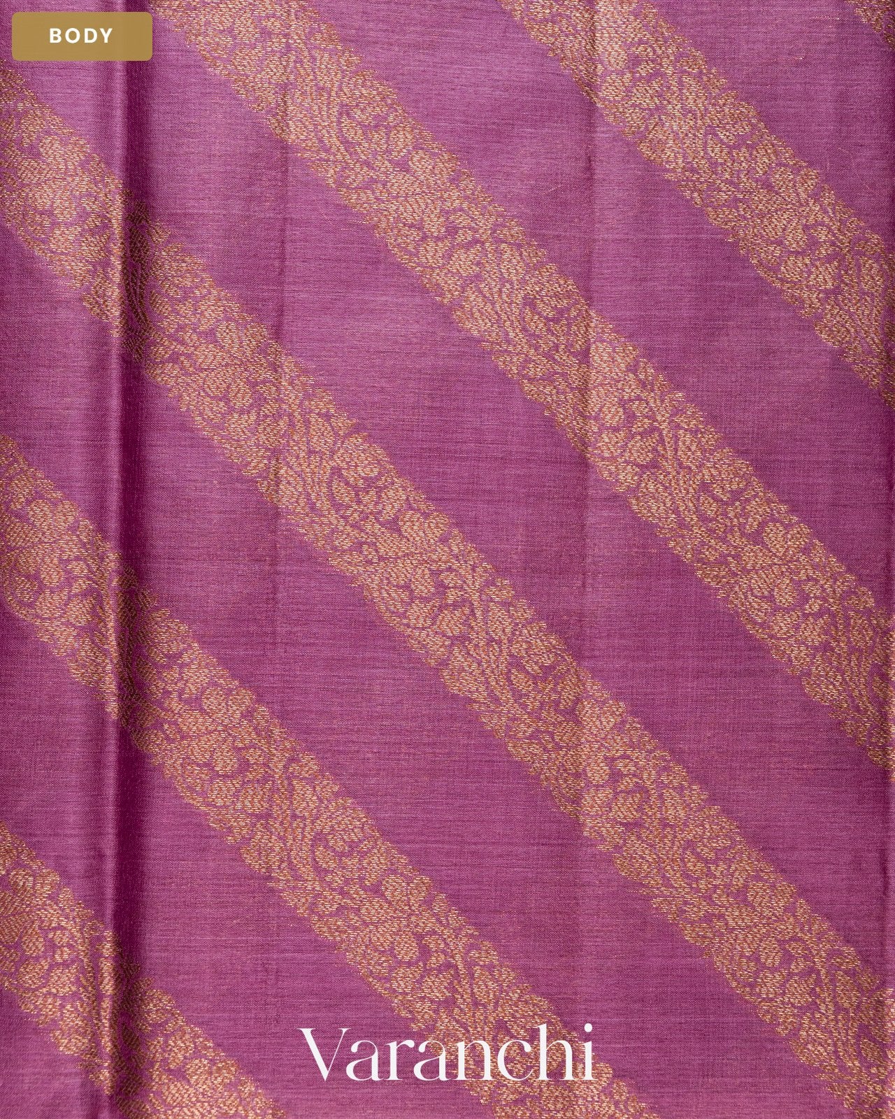 Orchid Purple Lehariya Pure Tussar Silk Saree — Body