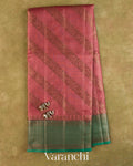 Coral Pink Lehariya Pure Tussar Silk Saree — Full Saree