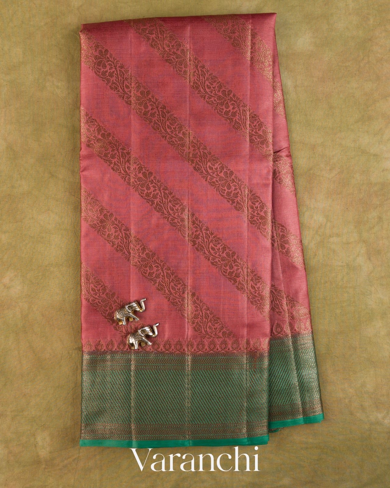 Coral Pink Lehariya Pure Tussar Silk Saree — Full Saree