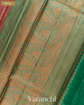 Coral Pink Lehariya Pure Tussar Silk Saree — Pallu