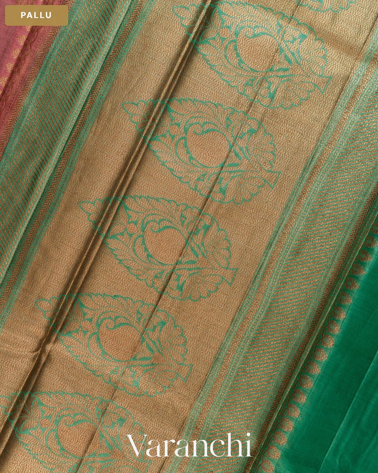 Coral Pink Lehariya Pure Tussar Silk Saree — Pallu