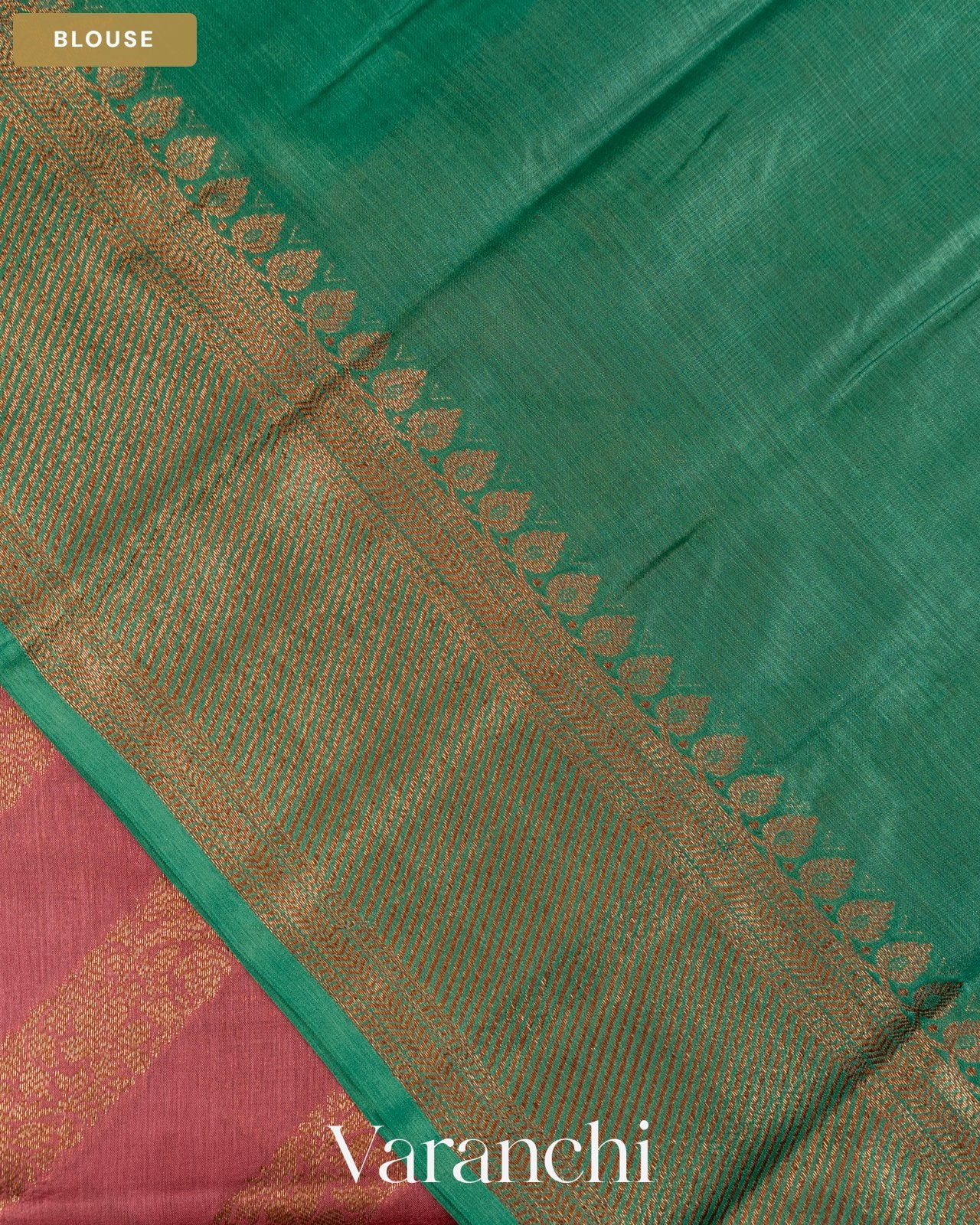 Coral Pink Lehariya Pure Tussar Silk Saree — Blouse