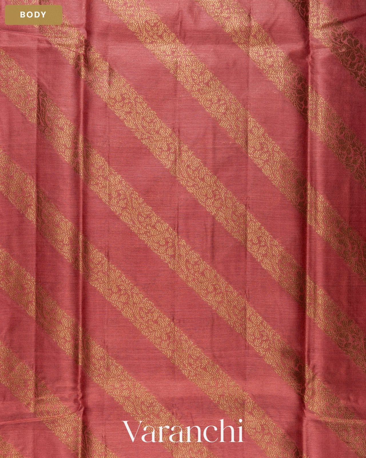 Coral Pink Lehariya Pure Tussar Silk Saree — Body