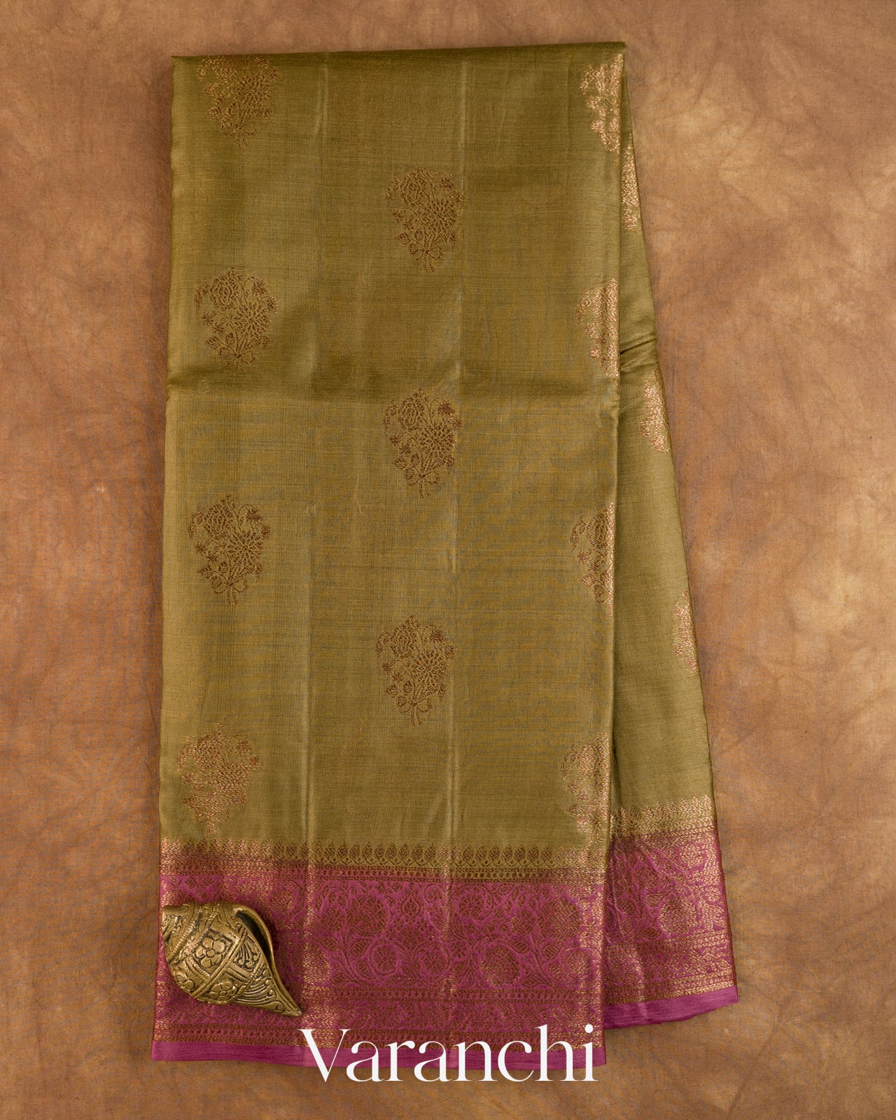 Mehandi Green Pure Tussar Silk Saree — Full Saree
