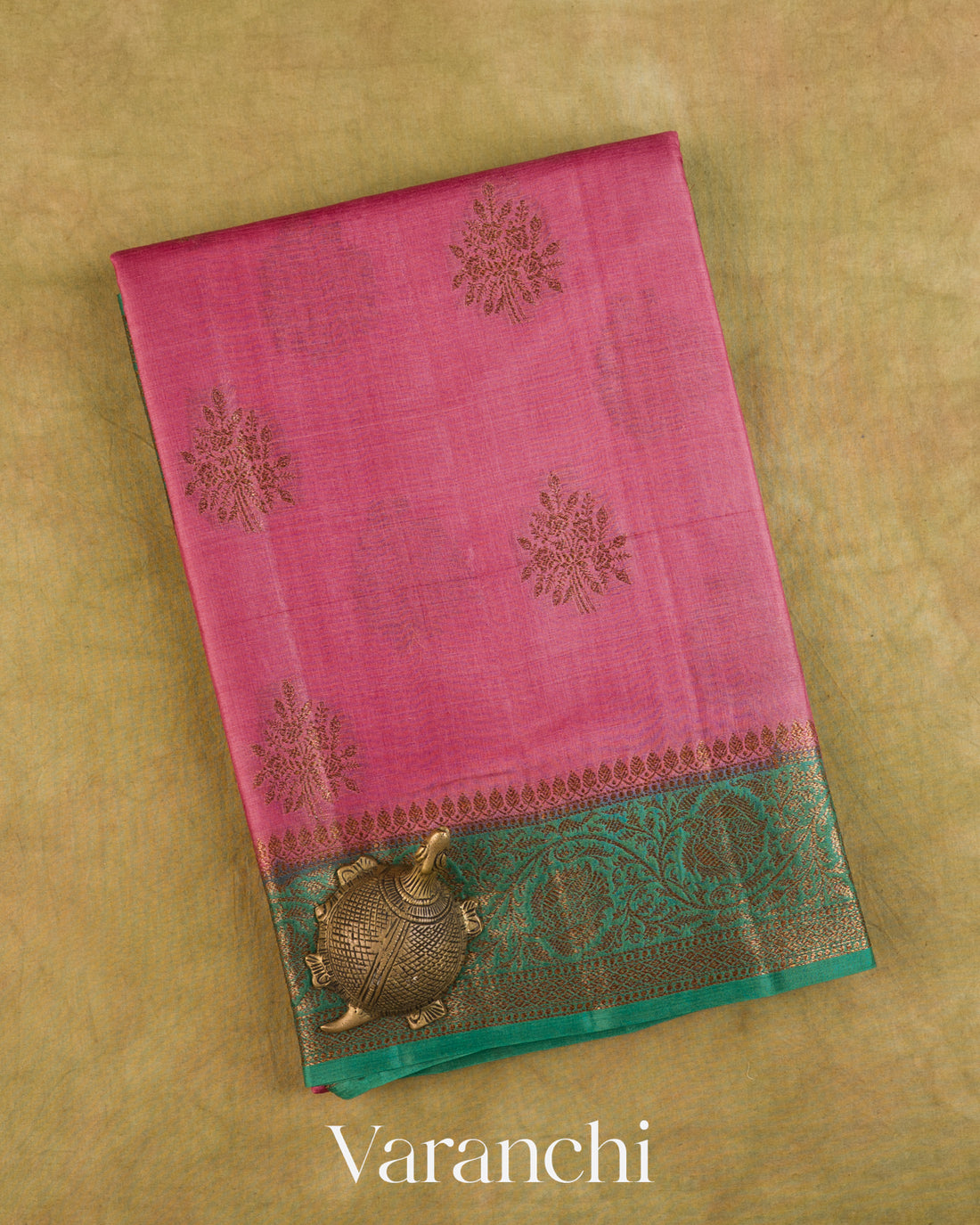 Dusty Rose Pure Tussar Silk Saree — Folded