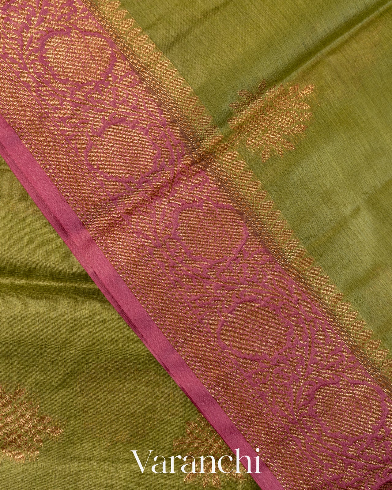 Olive Green Pure Tussar Silk Saree- Border