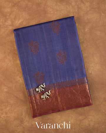 Deep Violet Pure Tussar Silk Saree — Folded