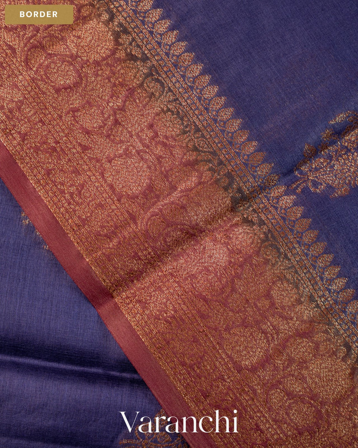 Deep Violet Pure Tussar Silk Saree — Border