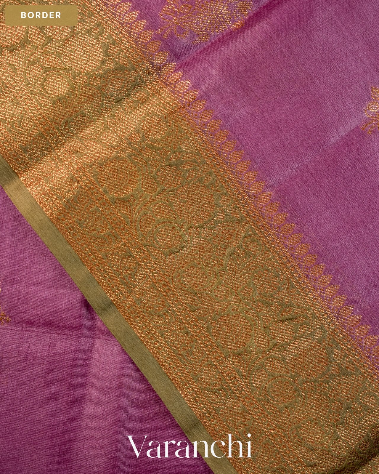 Deep Onion Pink Pure Tussar Silk Saree — Border