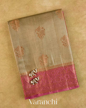 Warm Grey Pure Tussar Silk Saree — Folded