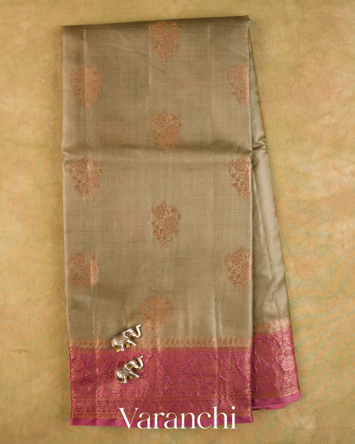 Warm Grey Pure Tussar Silk Saree — Full Saree