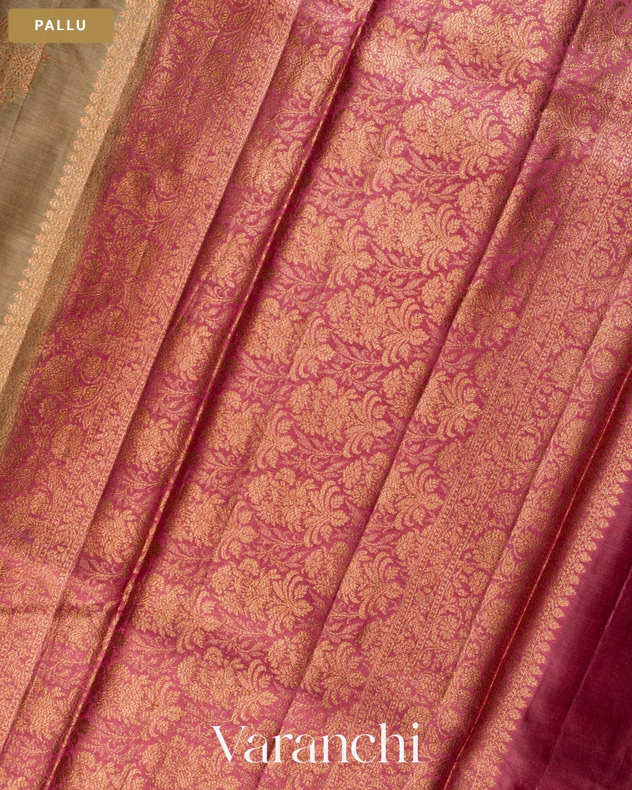 Warm Grey Pure Tussar Silk Saree — Pallu