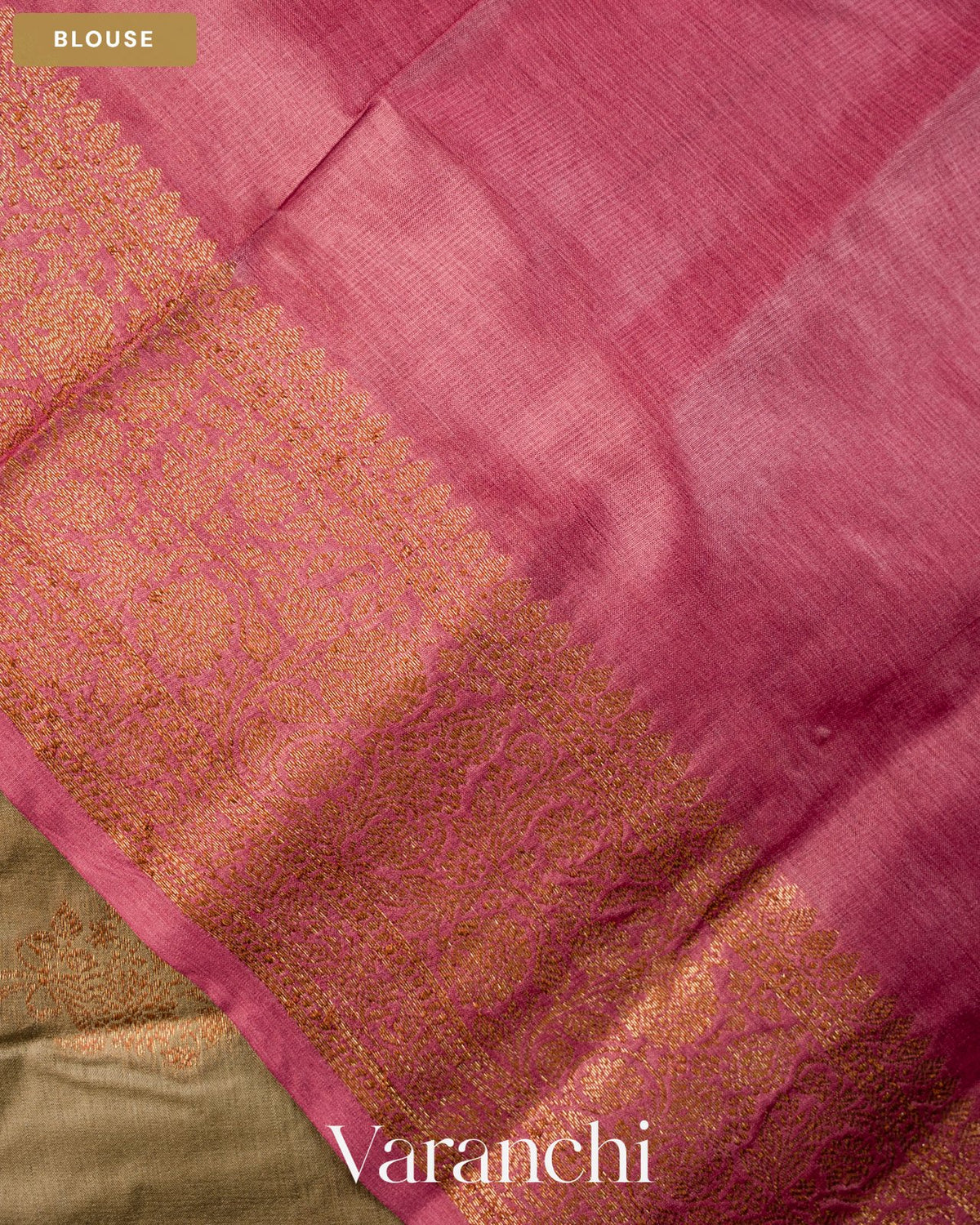 Warm Grey Pure Tussar Silk Saree — Blouse