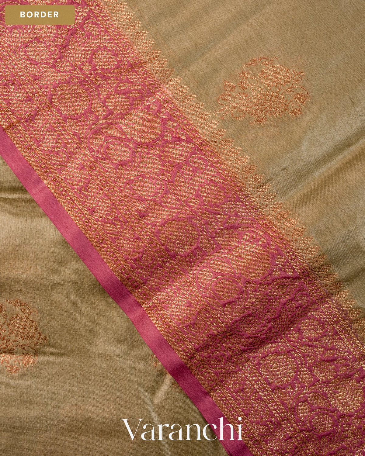 Warm Grey Pure Tussar Silk Saree — Border