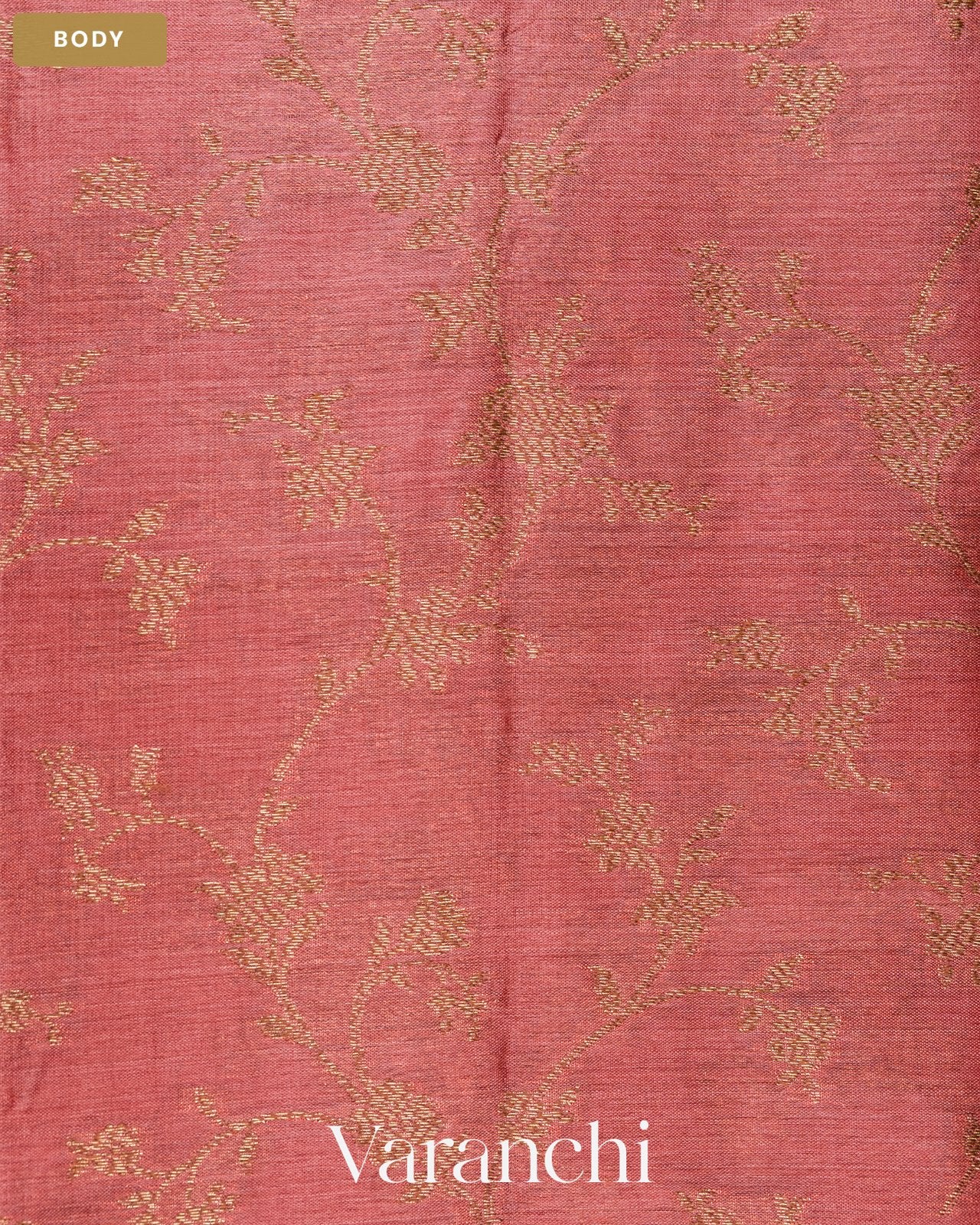 Dusty Rose Floral Jaal Pure Tussar Silk Saree — Body