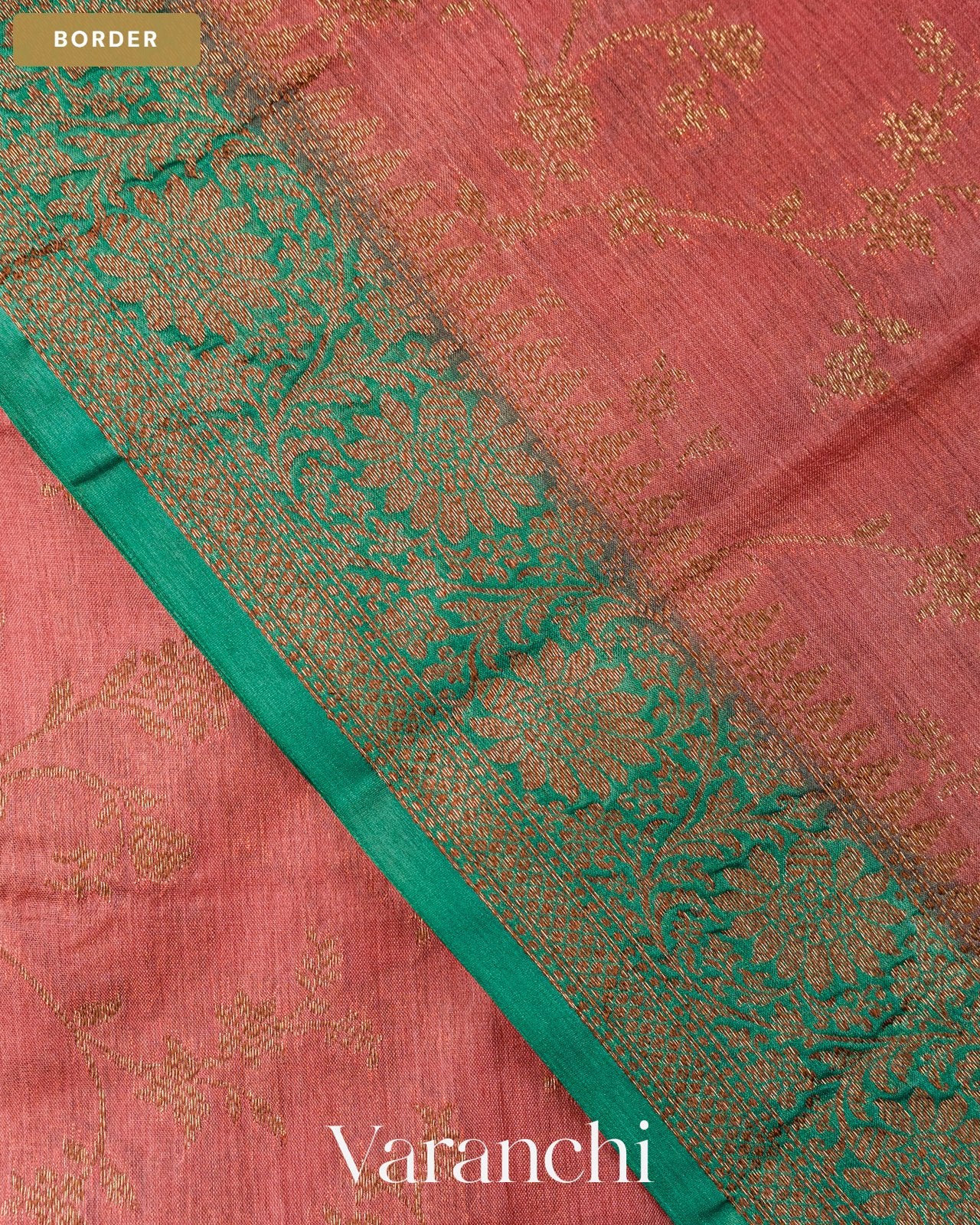 Dusty Rose Floral Jaal Pure Tussar Silk Saree — Border