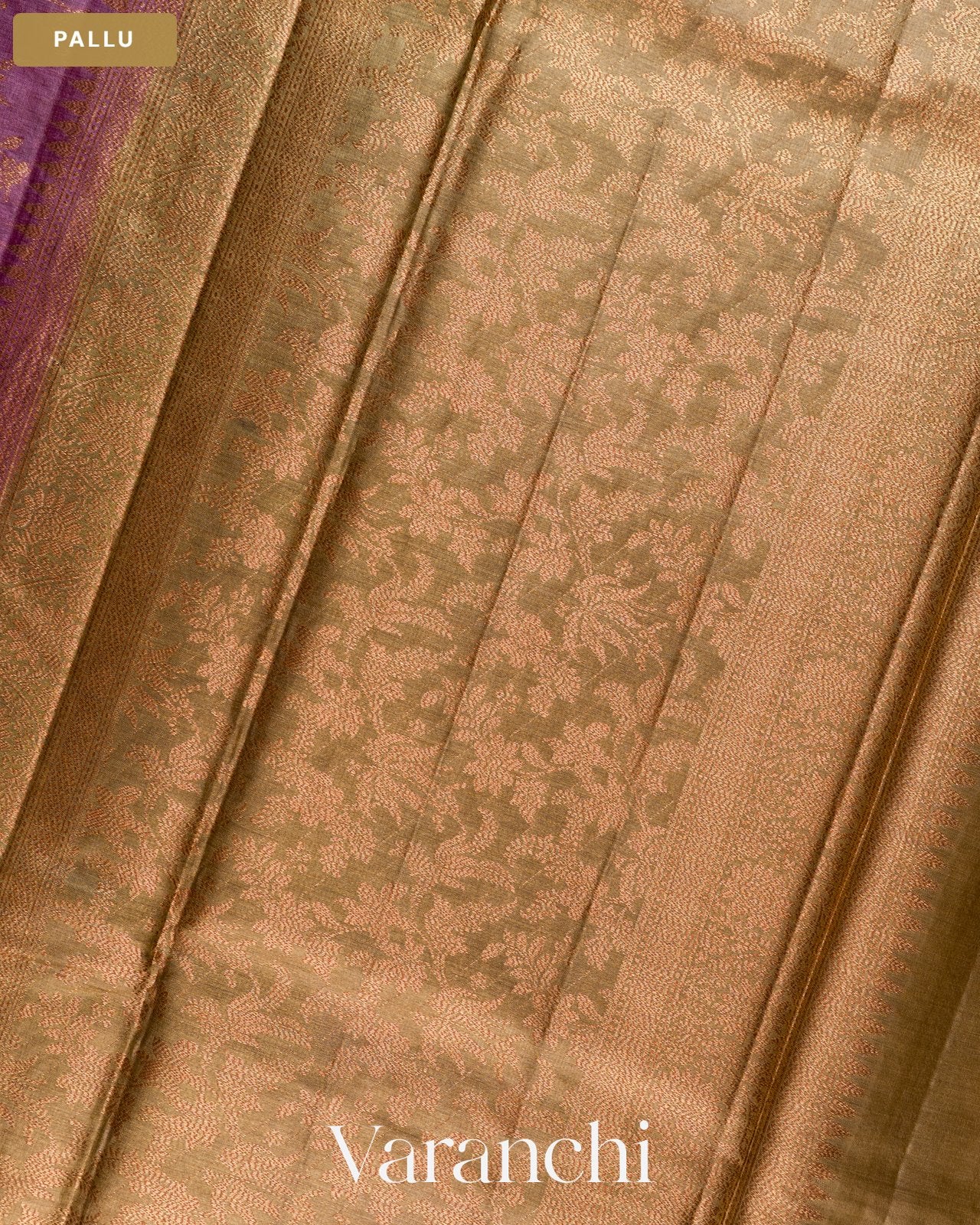 Mauve Floral Jaal Pure Tussar Silk Saree — Pallu