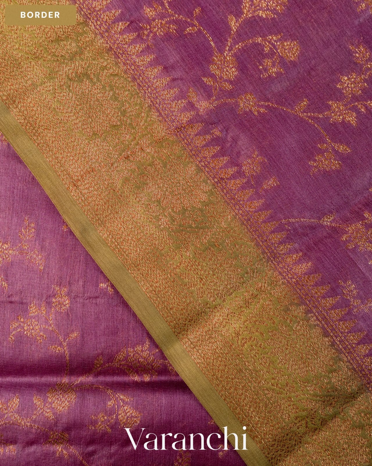 Mauve Floral Jaal Pure Tussar Silk Saree — Border