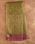 Olive Green Floral Jaal Pure Tussar Silk Saree — Full Saree