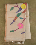 Off White Jamdani Pure Silk Linen Handloom Saree — Full Saree