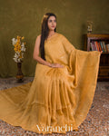 Antique Gold Jamdani Pure Silk Linen Handloom Saree — Draped