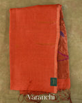 Coral Red Jamdani Pure Silk Linen Handloom Saree — Folded