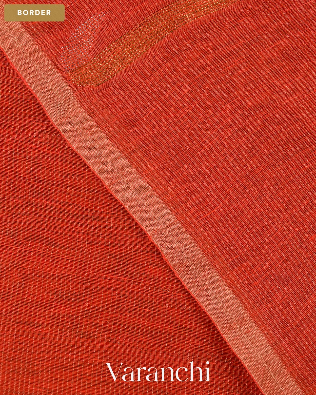 Coral Red Jamdani Pure Silk Linen Handloom Saree — Border