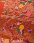 Coral Red Jamdani Pure Silk Linen Handloom Saree — Pallu