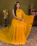 Golden Yellow Jamdani Pure Silk Linen Handloom Saree — Draped
