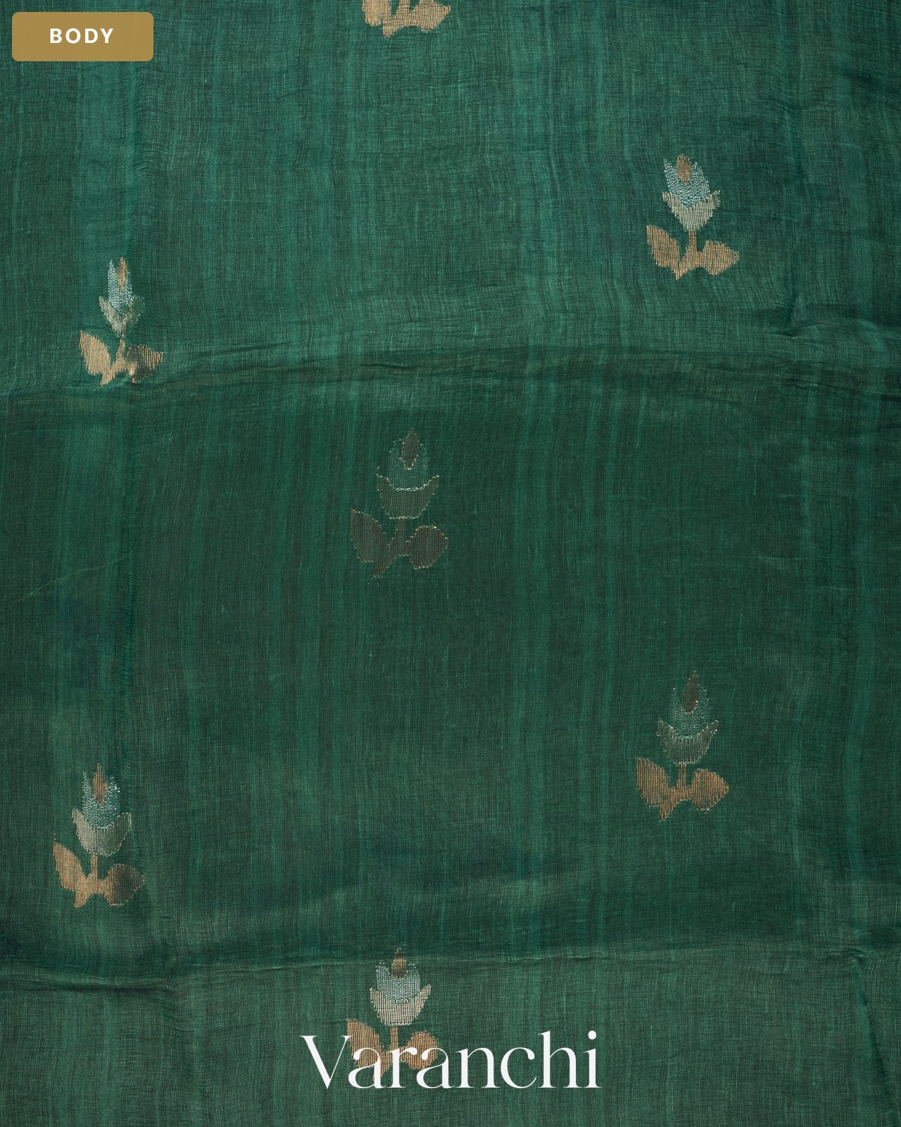 Deep Teal Green Jamdani Pure Silk Linen Handloom Saree — Body