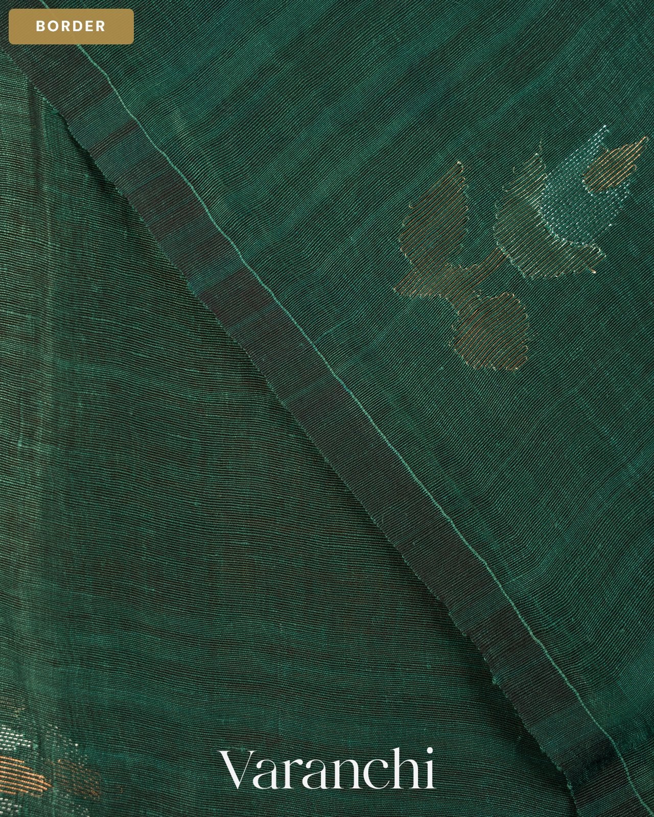 Deep Teal Green Jamdani Pure Silk Linen Handloom Saree — Border