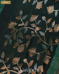 Deep Teal Green Jamdani Pure Silk Linen Handloom Saree — Pallu