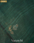 Deep Teal Green Jamdani Pure Silk Linen Handloom Saree — Blouse