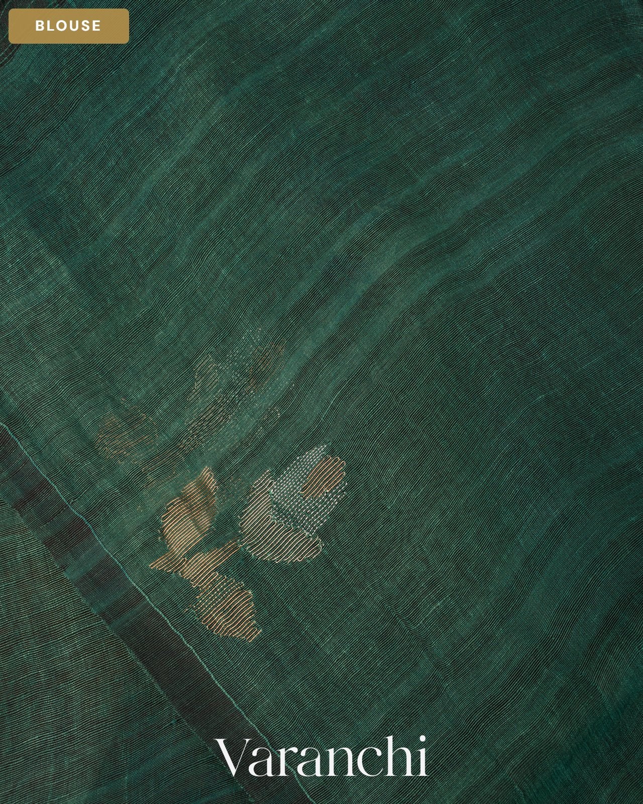 Deep Teal Green Jamdani Pure Silk Linen Handloom Saree — Blouse