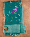 Ocean Deep Blue Jamdani Pure Silk Linen Handloom Saree — Full Saree