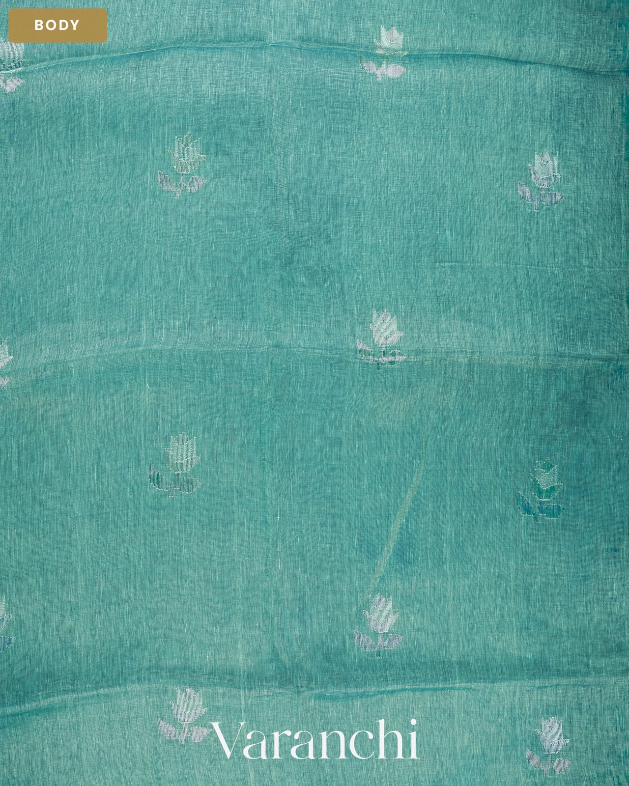 Ocean Deep Blue Jamdani Pure Silk Linen Handloom Saree — Body