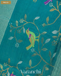 Ocean Deep Blue Jamdani Pure Silk Linen Handloom Saree — Pallu