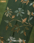 Deep Olive Green Jamdani Pure Silk Linen Handloom Saree — Pallu